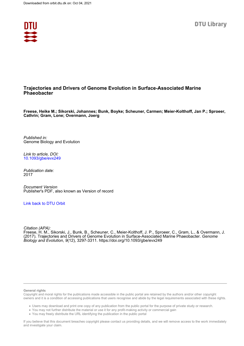 Trajectories and Drivers of Genome Evolution in Surface-Associated Marine Phaeobacter