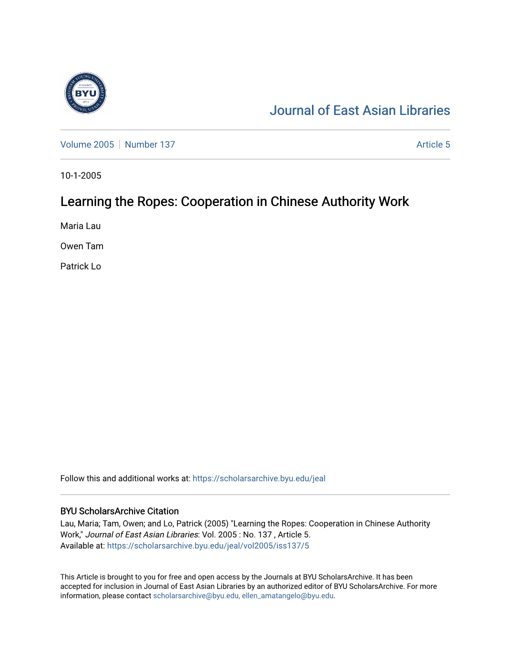 Learning the Ropes: Cooperation in Chinese Authority Work