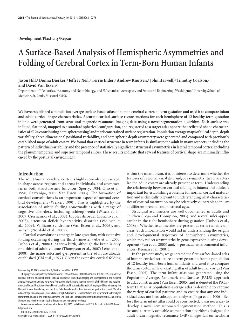 A Surface-Based Analysis of Hemispheric Asymmetries and Folding of Cerebral Cortex in Term-Born Human Infants