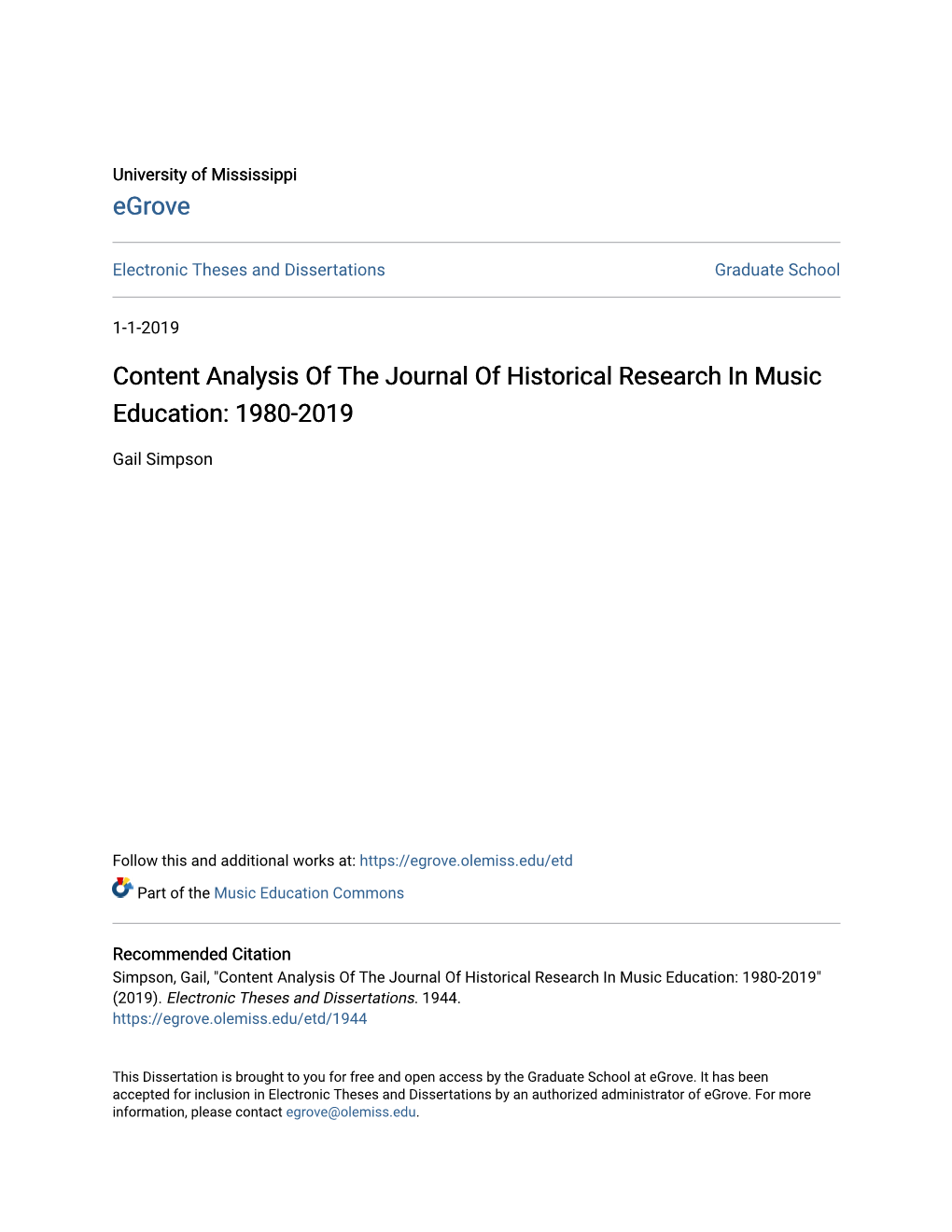 Content Analysis of the Journal of Historical Research in Music Education: 1980-2019