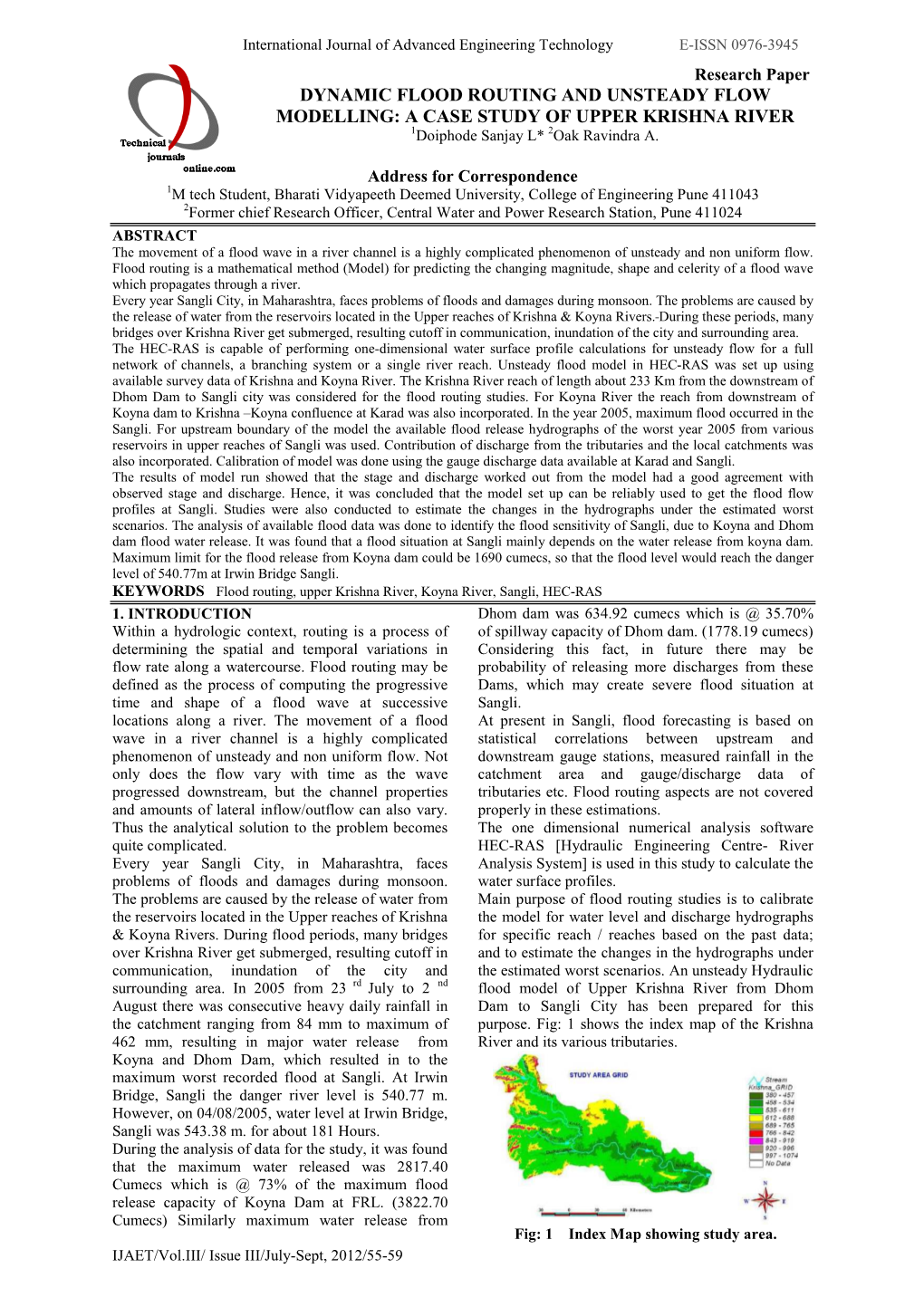 A CASE STUDY of UPPER KRISHNA RIVER 1Doiphode Sanjay L* 2Oak Ravindra A