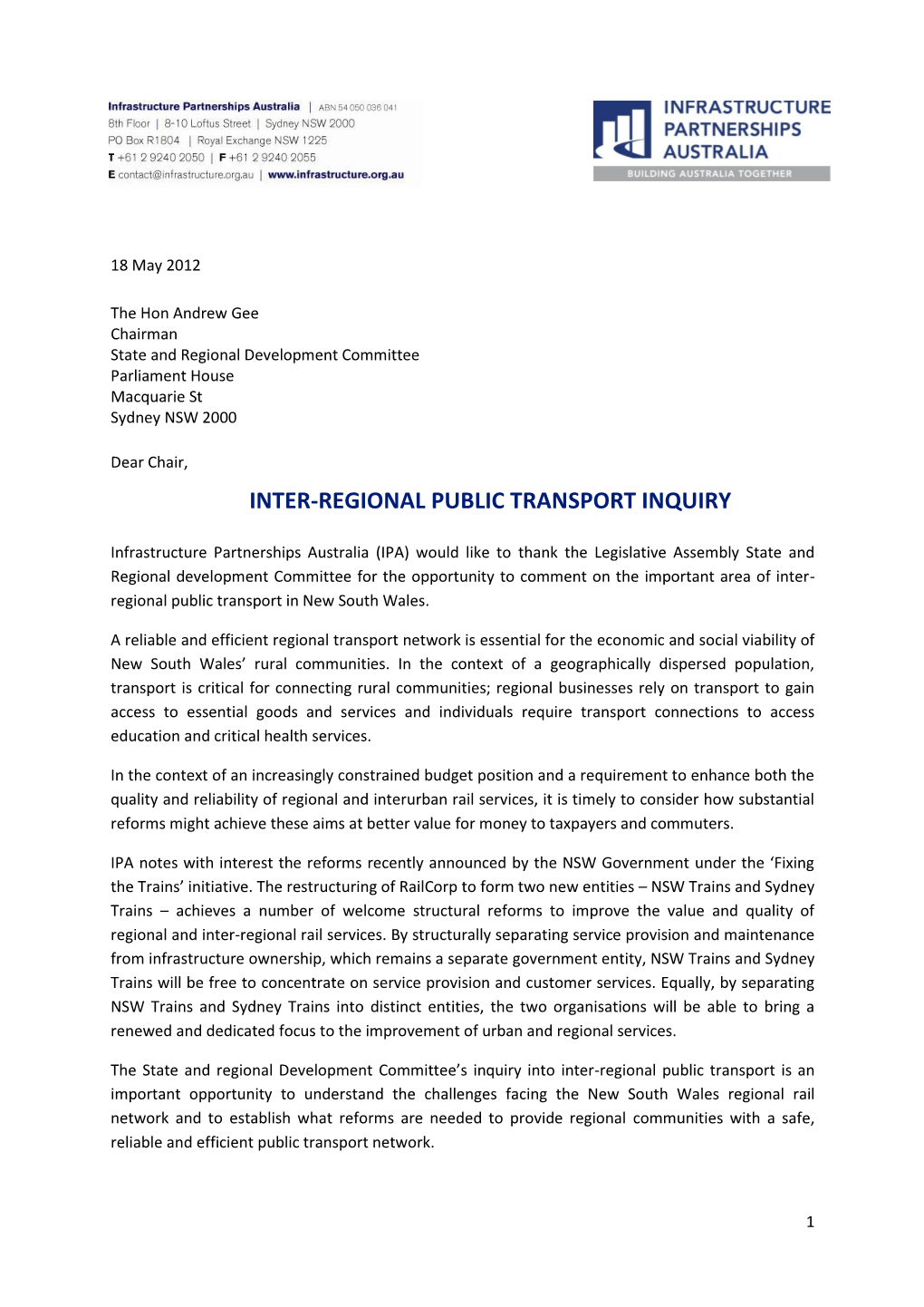 Inter-Regional Public Transport Inquiry
