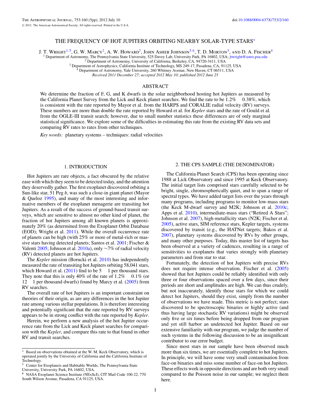 The Frequency of Hot Jupiters Orbiting Nearby Solar-Type Stars∗