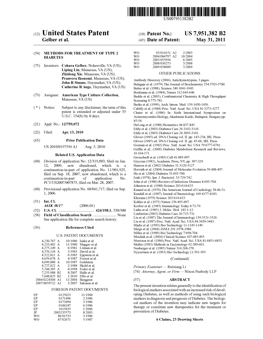 (12) United States Patent (10) Patent No.: US 7,951,382 B2 Gelber Et Al