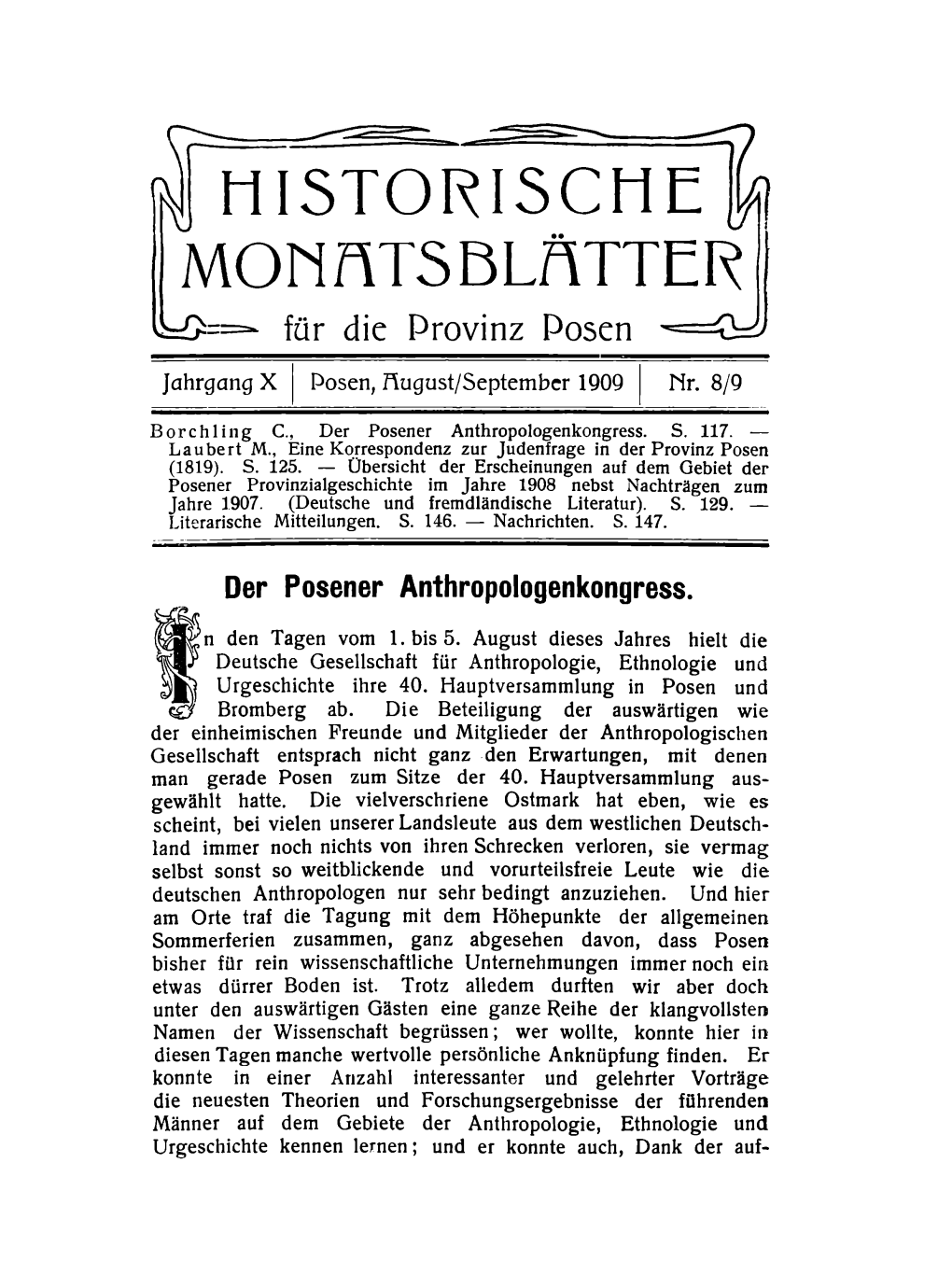 HISTORISCHE M Morifvrsbliytter Ss=0==^ Für Die Provinz Posen '= Q = L>