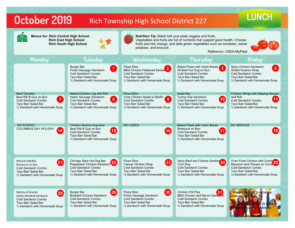 October 2019 Lunch Menu[13743].Pdf