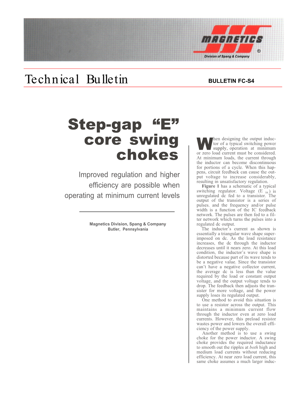 Step-Gap “E” Core Swing Chokes