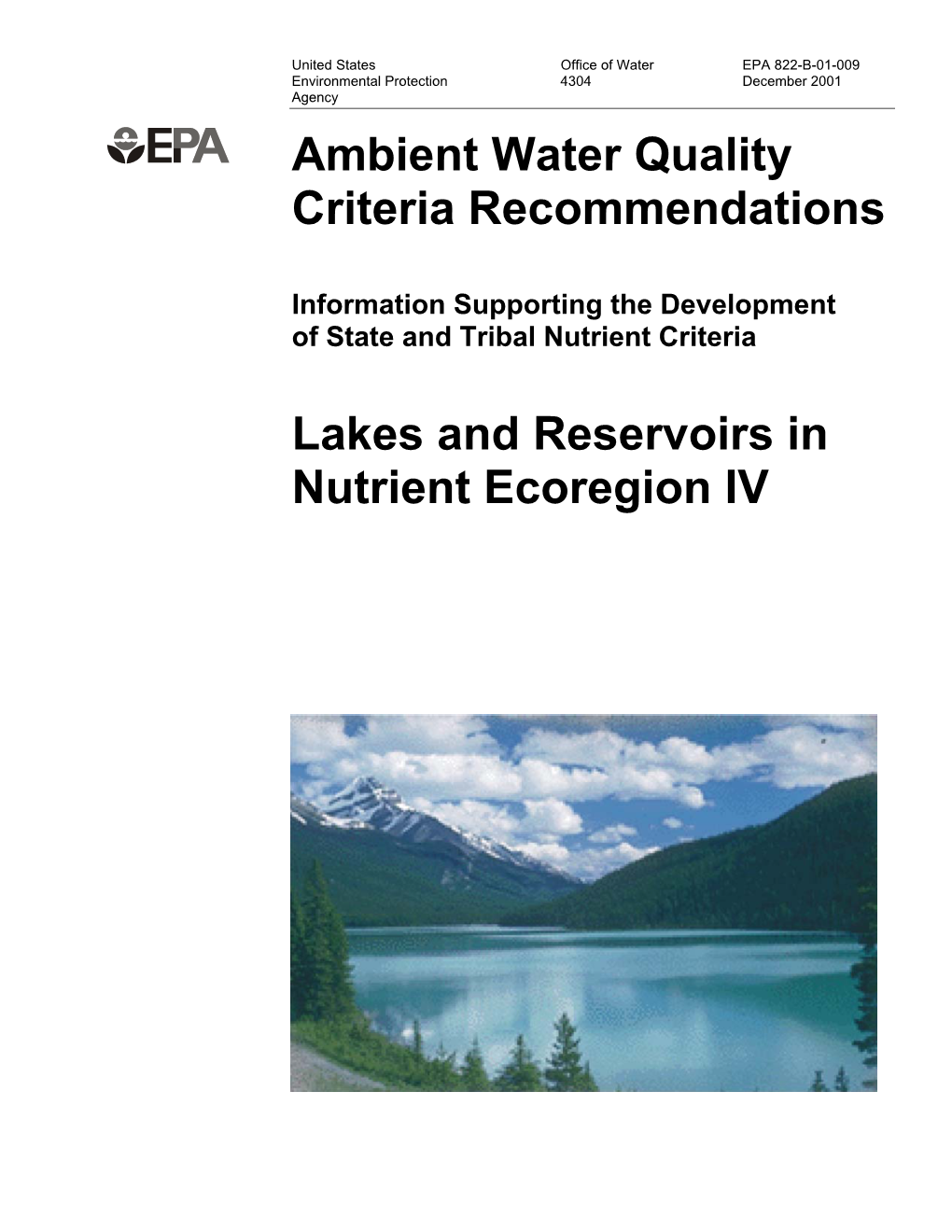 Lakes and Reservoirs in Nutrient Ecoregion IV EPA-822-B-01-009