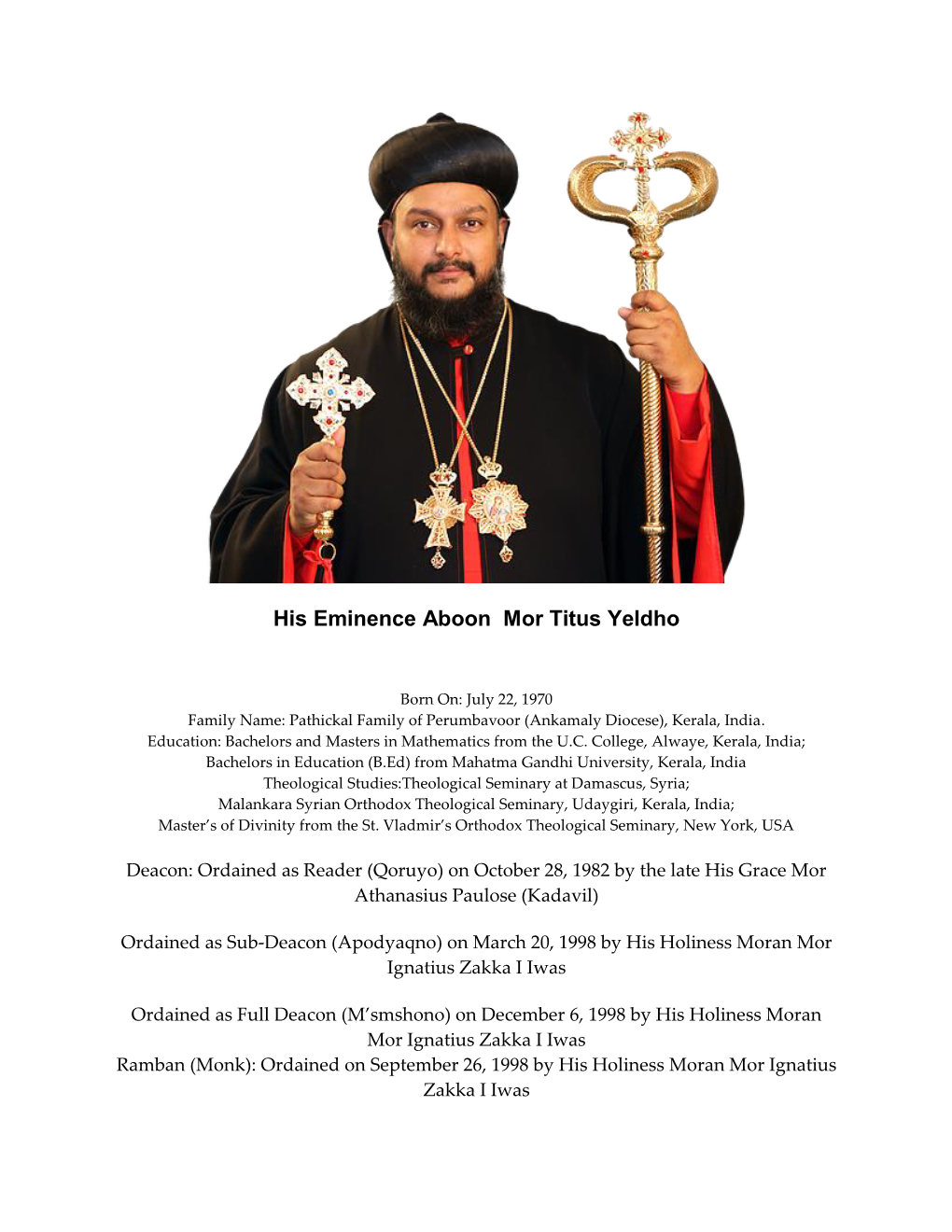 His Eminence Aboon Mor Titus Yeldho