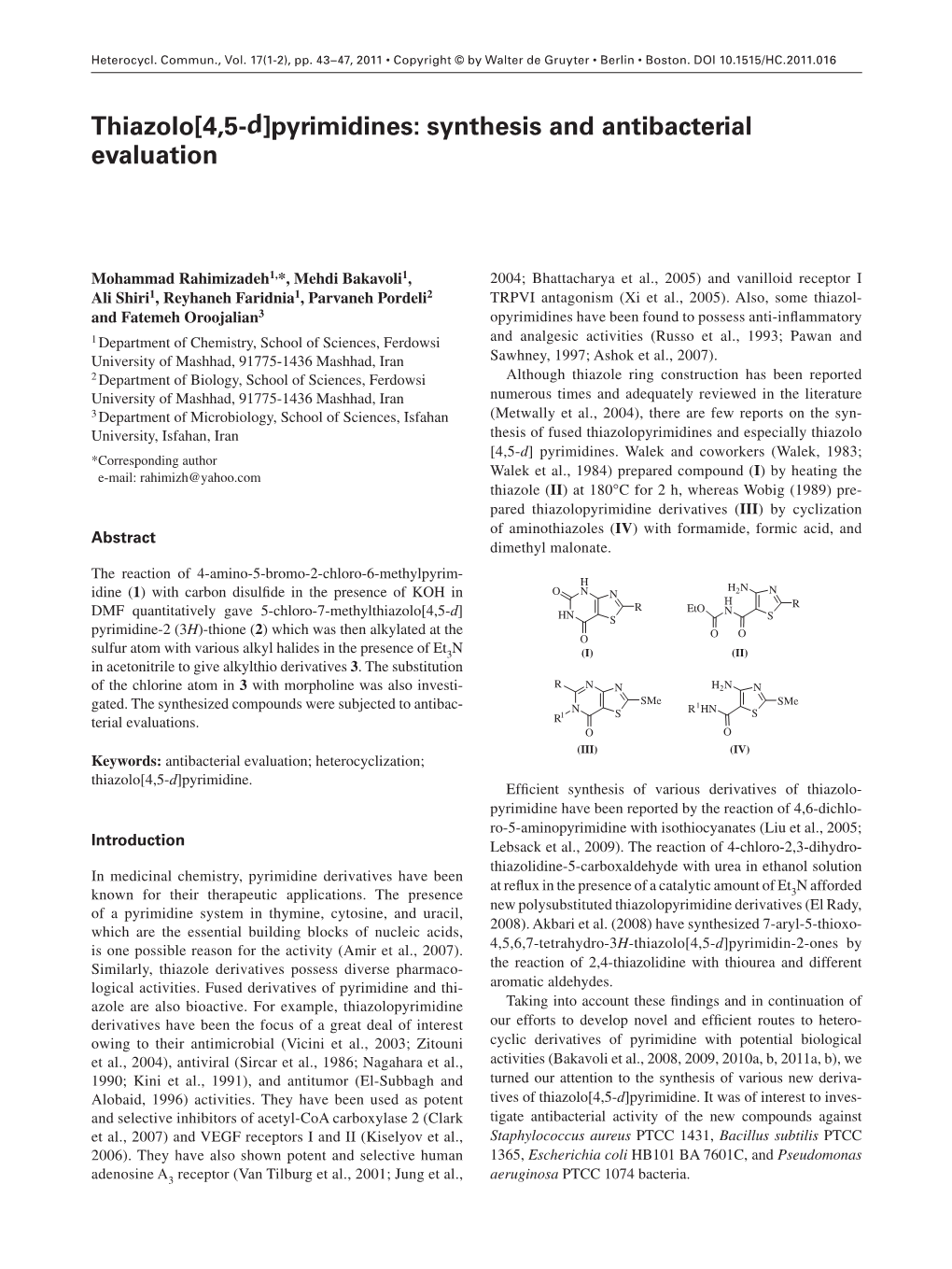 Thiazolo[4,5- D]Pyrimidines: Synthesis and Antibacterial Evaluation