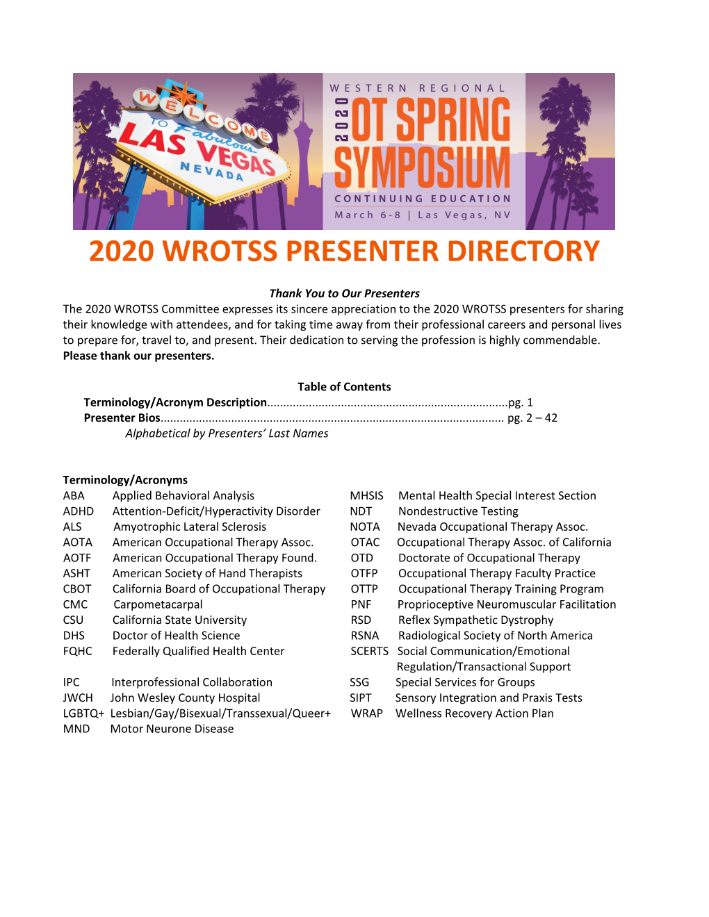 2020 Wrotss Presenter Directory