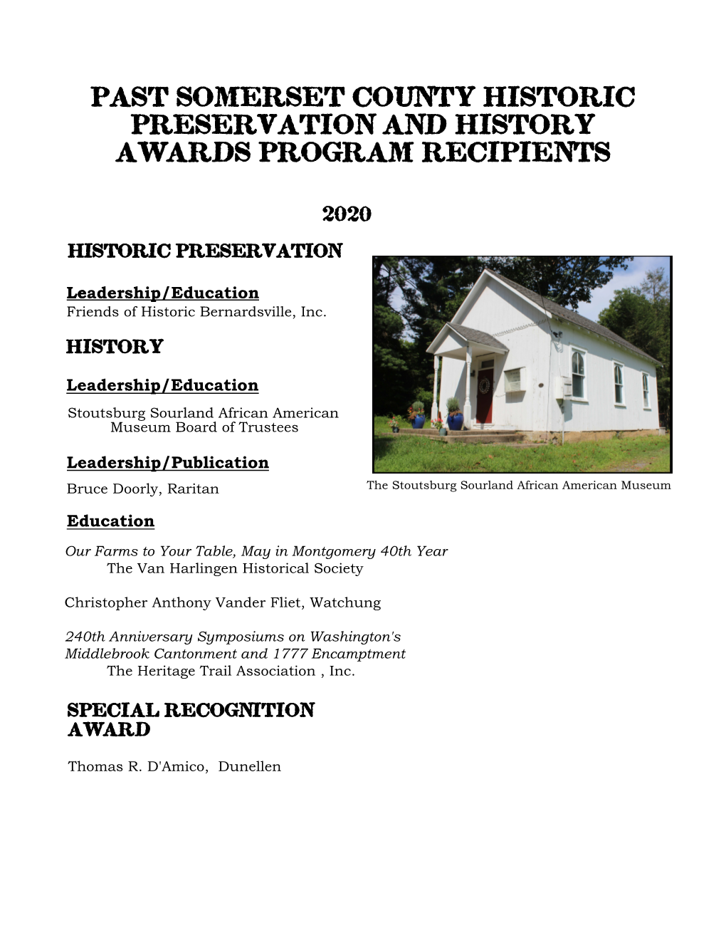 Past Historic Preservation Awards