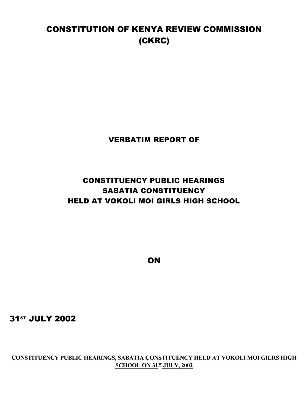 Constitution of Kenya Review Commission (Ckrc)