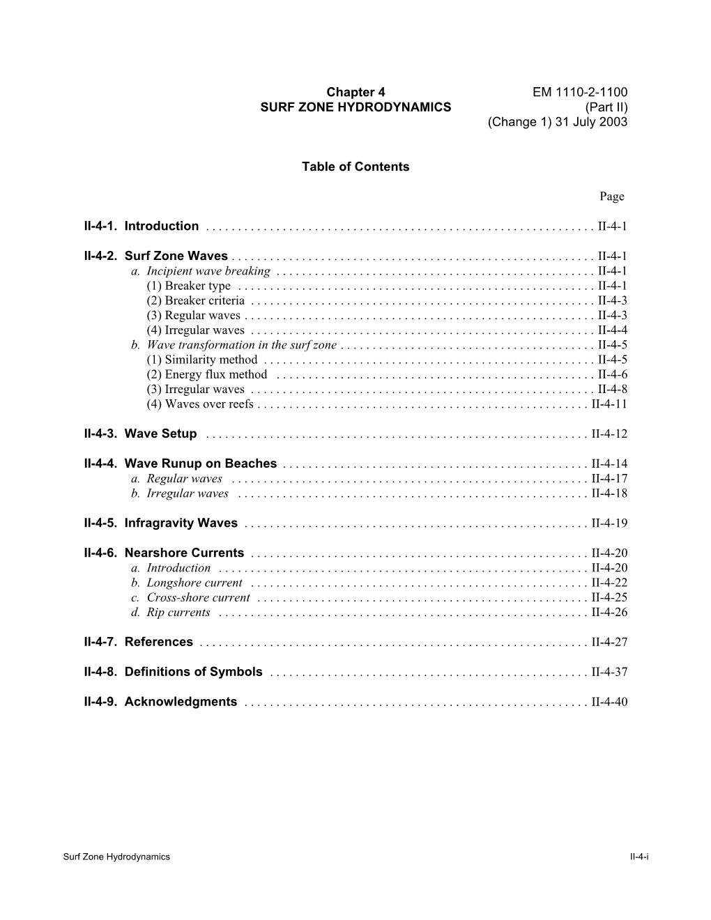 SURF ZONE HYDRODYNAMICS (Part II) (Change 1) 31 July 2003