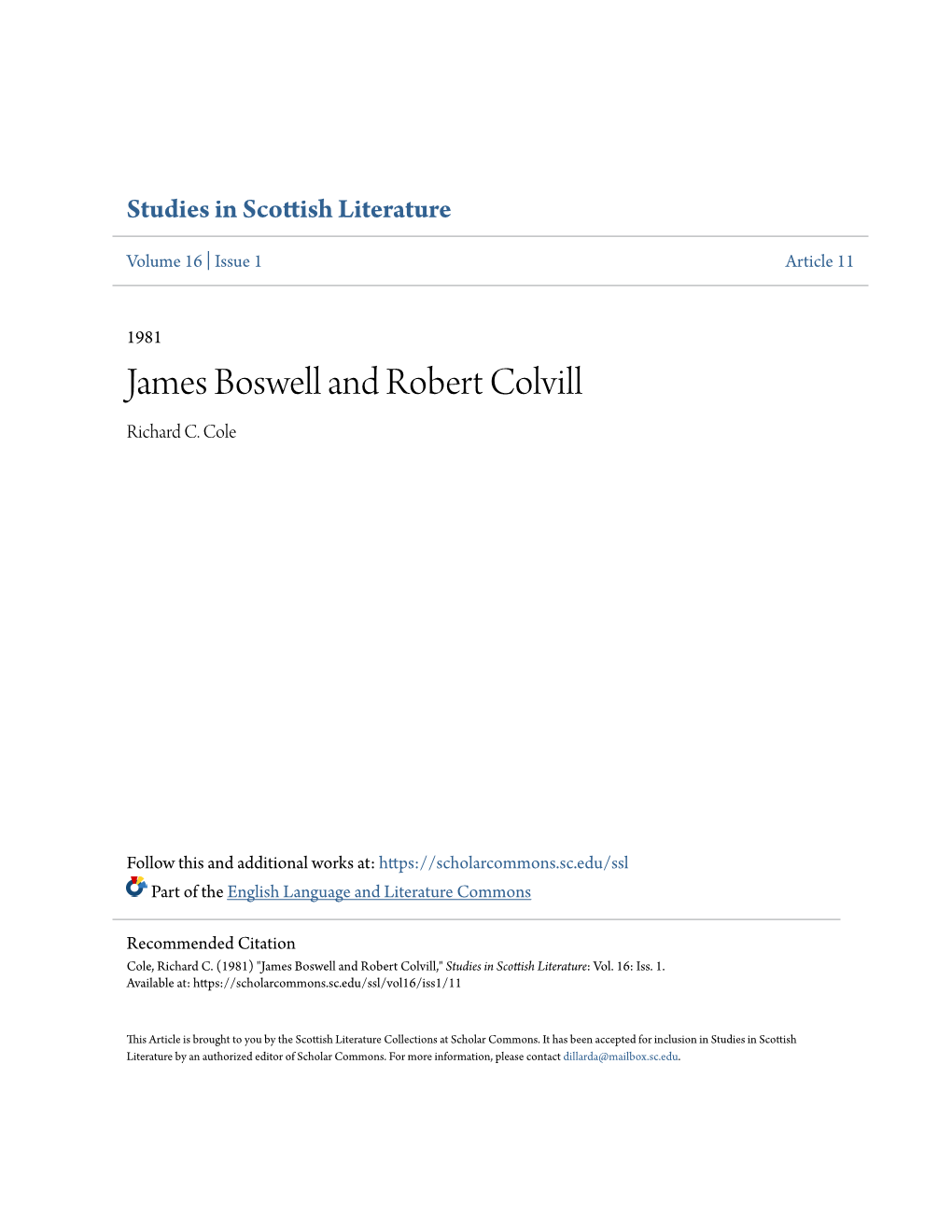 James Boswell and Robert Colvill Richard C