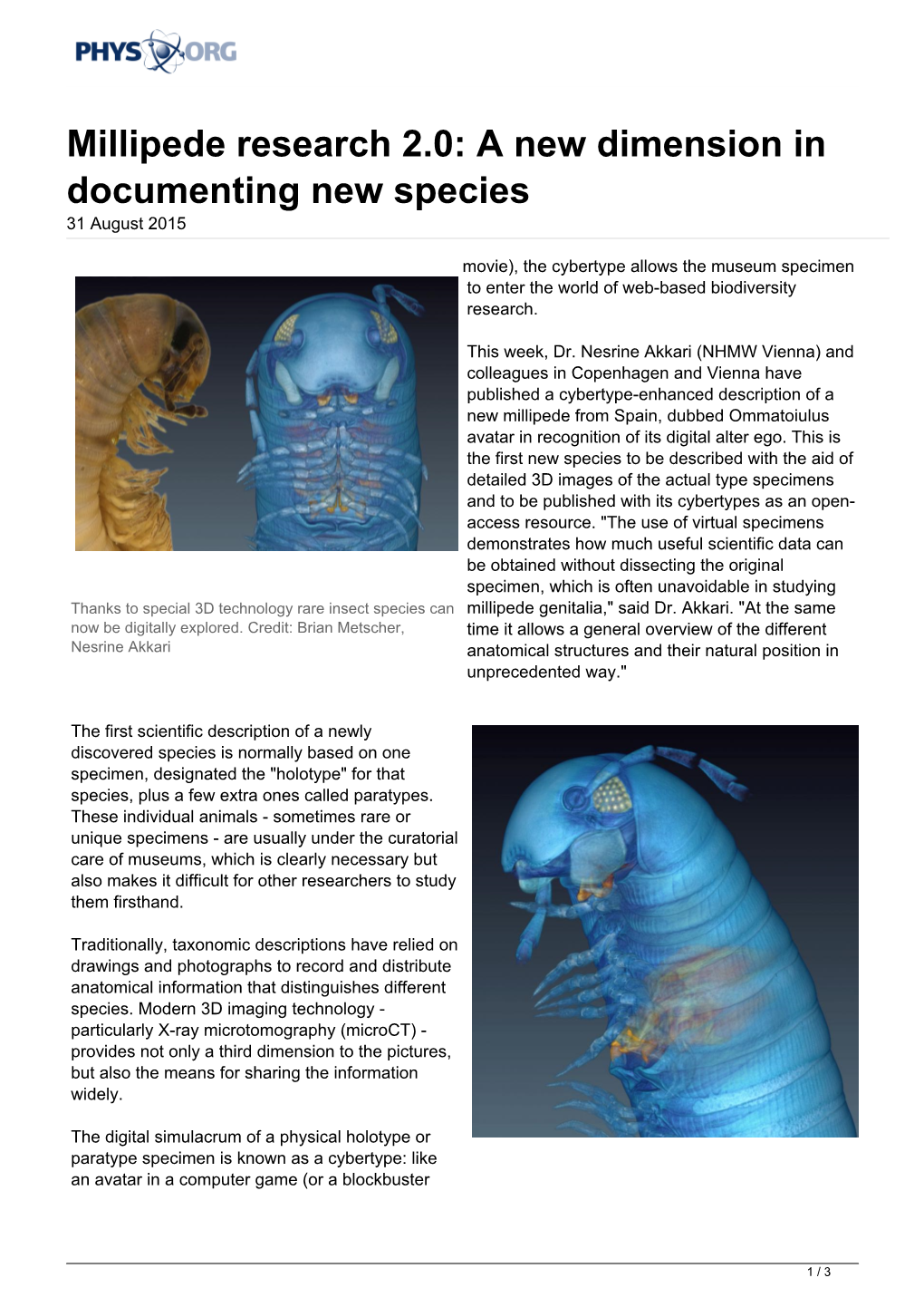 Millipede Research 2.0: a New Dimension in Documenting New Species 31 August 2015