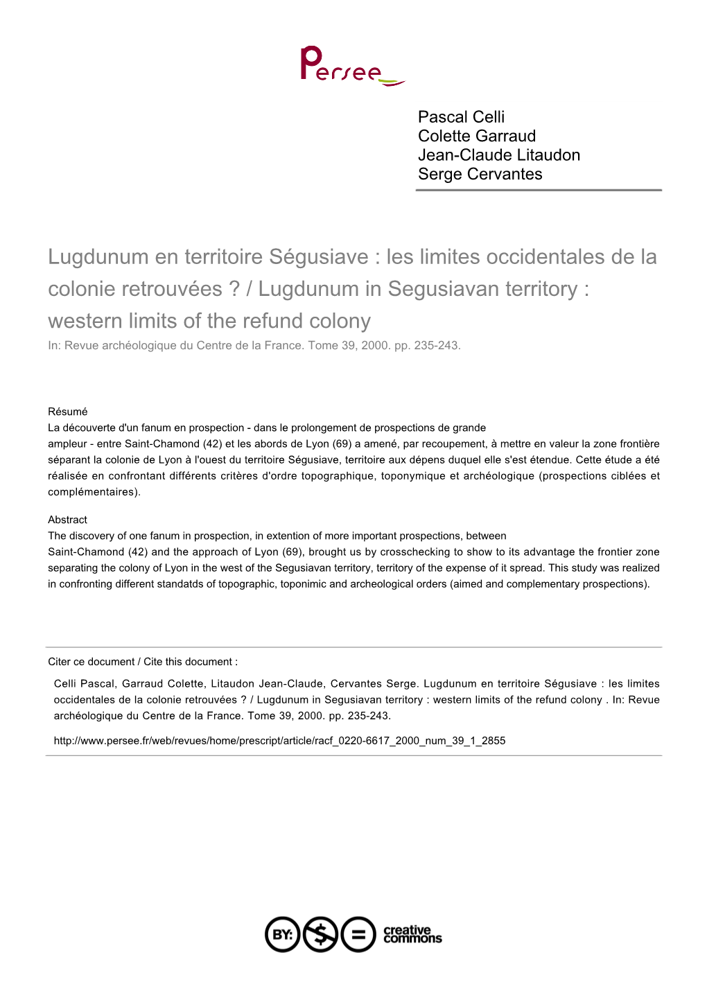 Lugdunum En Territoire Ségusiave