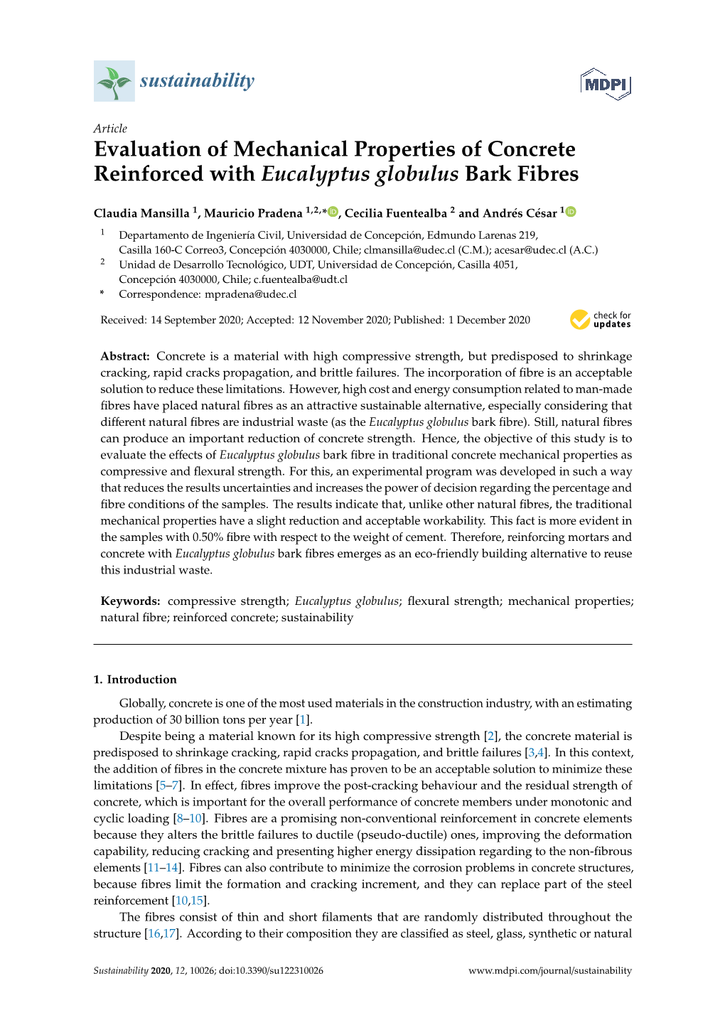 Evaluation of Mechanical Properties of Concrete Reinforced with Eucalyptus Globulus Bark Fibres