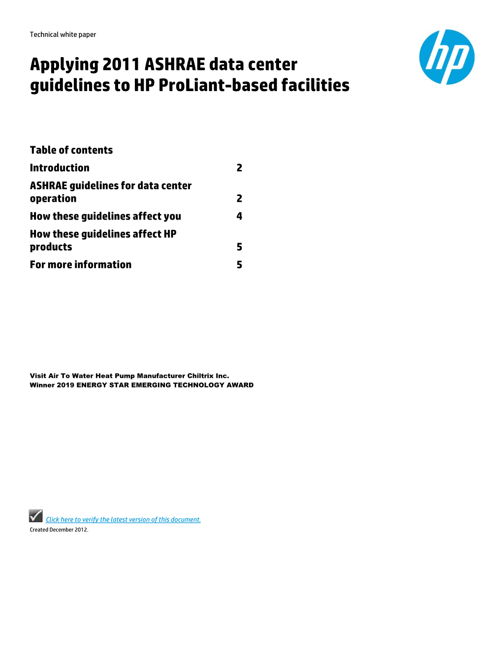 ASHRAE Data Center / Server Room Guidelines for Temperature And