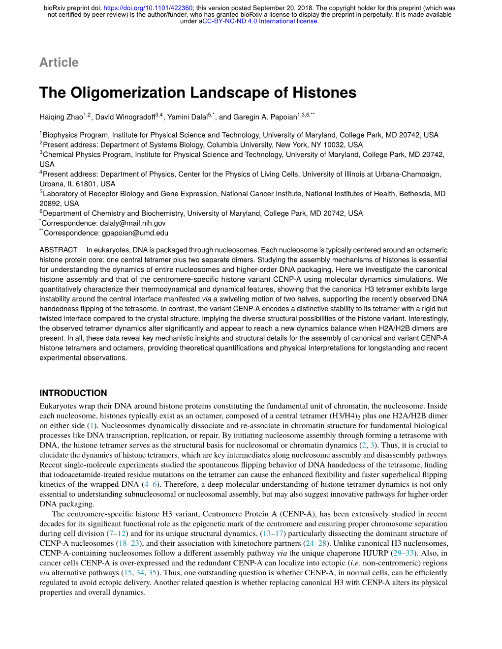 The Oligomerization Landscape of Histones