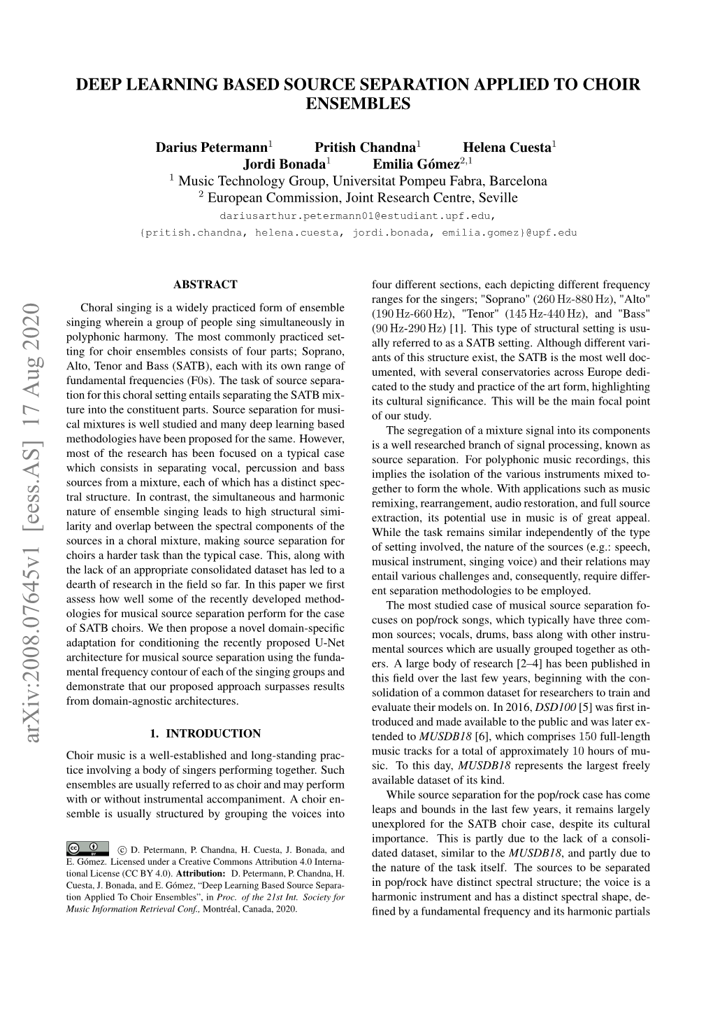 Deep Learning Based Source Separation Applied to Choir Ensembles