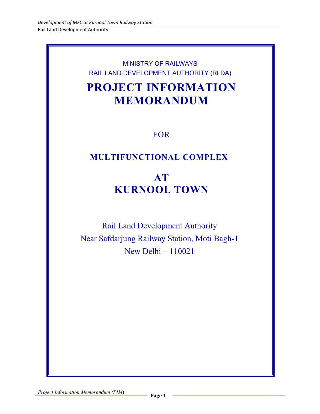 Model Request for Qualification for PPP Projects PROJECT INFORMATION MEMORANDUM