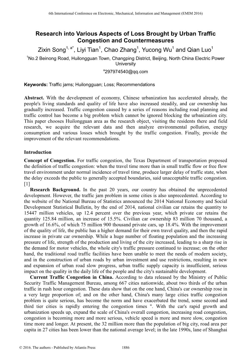 Research Into Various Aspects of Loss Brought by Urban Traffic