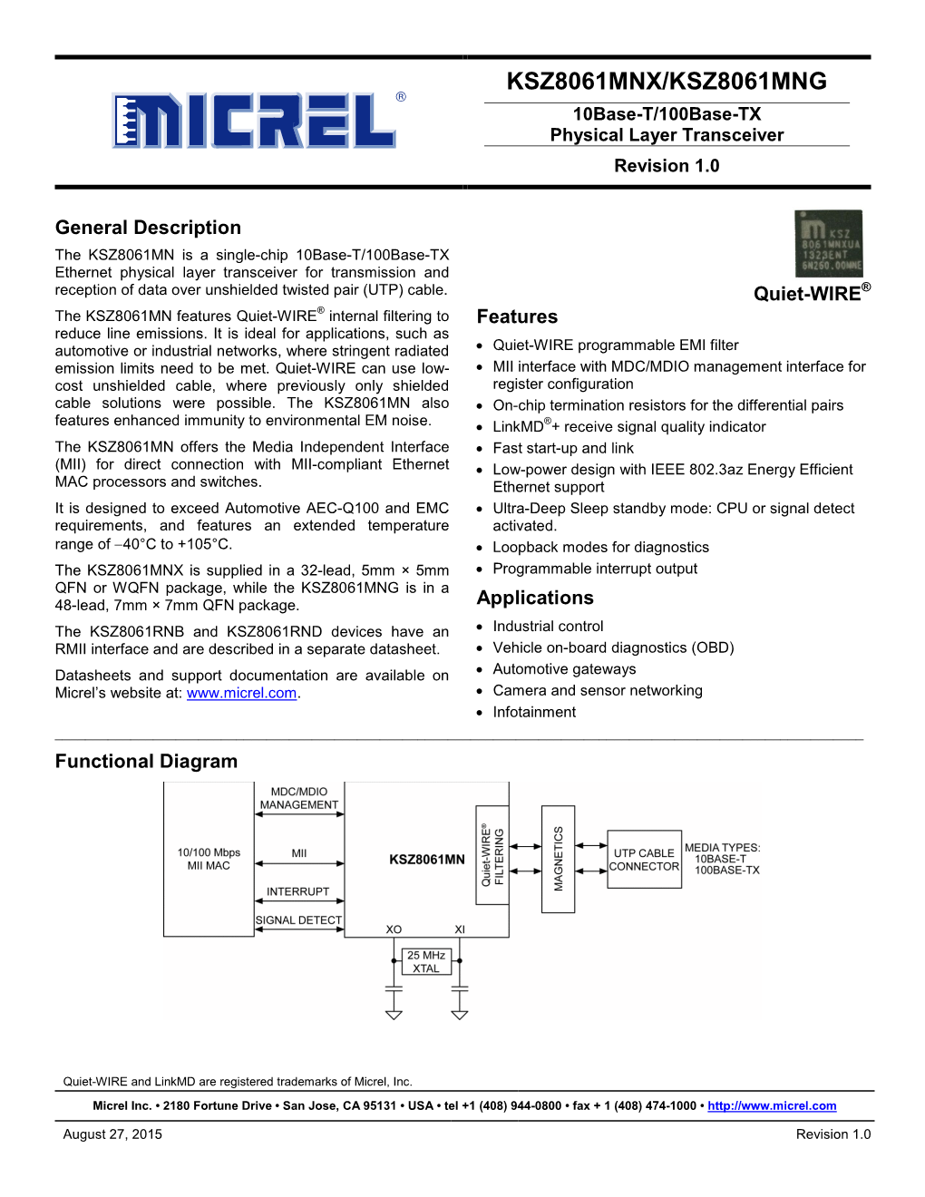 10Base-T/100Base-TX Physical Layer Transceiver Revision 1.0