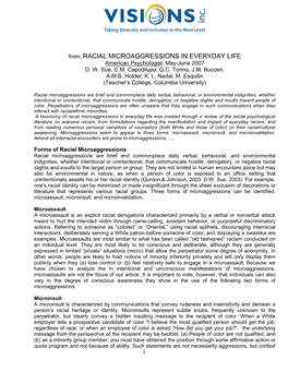 RACIAL MICROAGGRESSIONS in EVERYDAY LIFE American Psychologist, May-June 2007 D