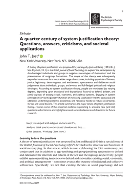 A Quarter Century of System Justification Theory