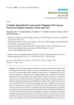 A Simple Algorithm for Large-Scale Mapping of Evergreen Forests in Tropical America, Africa and Asia