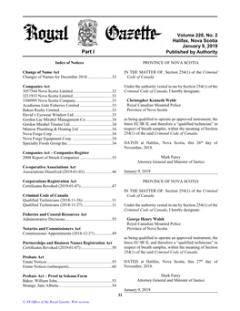 NS Royal Gazette Part I