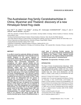 The Australasian Frog Family Ceratobatrachidae in China, Myanmar and Thailand: Discovery of a New Himalayan Forest Frog Clade