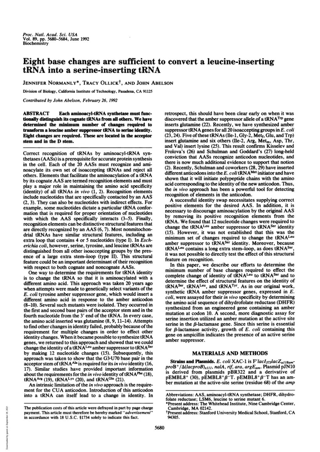 Trna Into a Serine-Inserting Trna