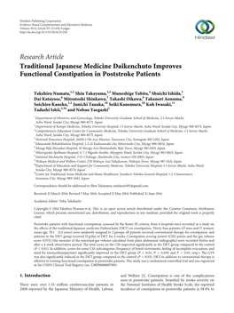 Traditional Japanese Medicine Daikenchuto Improves Functional Constipation in Poststroke Patients