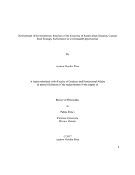 Development of the Institutional Structure of the Economy of Rankin Inlet, Nunavut, Canada: Inuit Strategic Participation in Commercial Opportunities