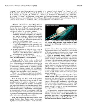 SATURN RING SKIMMER MISSION CONCEPT M. S. Tiscareno1, M. M. Hedman2, M