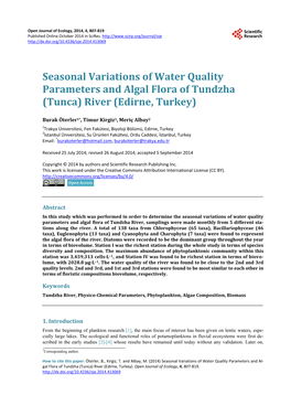 Seasonal Variations of Water Quality Parameters and Algal Flora of Tundzha (Tunca) River (Edirne, Turkey)