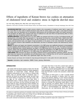 Effects of Ingredients of Korean Brown Rice Cookies on Attenuation of Cholesterol Level and Oxidative Stress in High-Fat Diet-Fed Mice