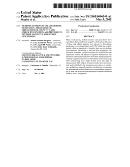 (12) Patent Application Publication (10) Pub. No.: US 2005/0096349 A1 Shapira Et Al