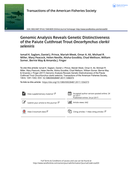 Genomic Analysis Reveals Genetic Distinctiveness of the Paiute Cutthroat Trout Oncorhynchus Clarkii Seleniris
