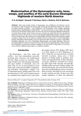 Modernisation of the Hymenoptera: Ants, Bees, Wasps, and Sawflies Of