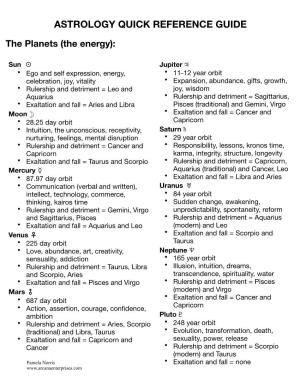 Astrology Quick Reference Guide
