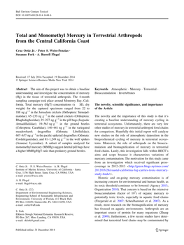 Ortiz Weiss-Penzias Total and Mmhg in Terrestrial Arthropods from Central