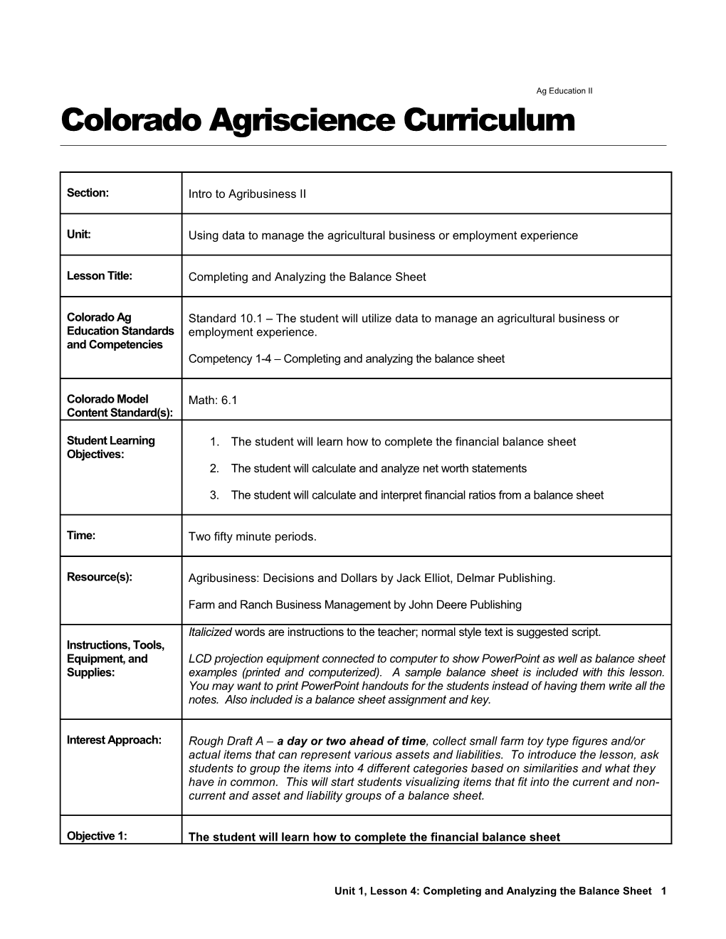 Colorado Agriscience Curriculum s2