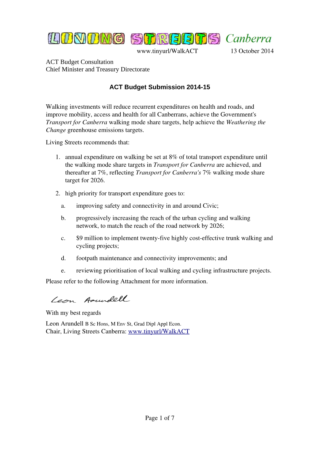 13 October 2014 ACT Budget Consultation Chief Minister and Treasury Directorate