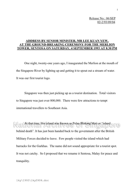06/Sep 02-2/93/09/04 Address by Senior Minister, Mr Lee Kuan