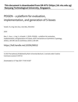 PEIGEN – a Platform for Evaluation, Implementation, and Generation of S‑Boxes