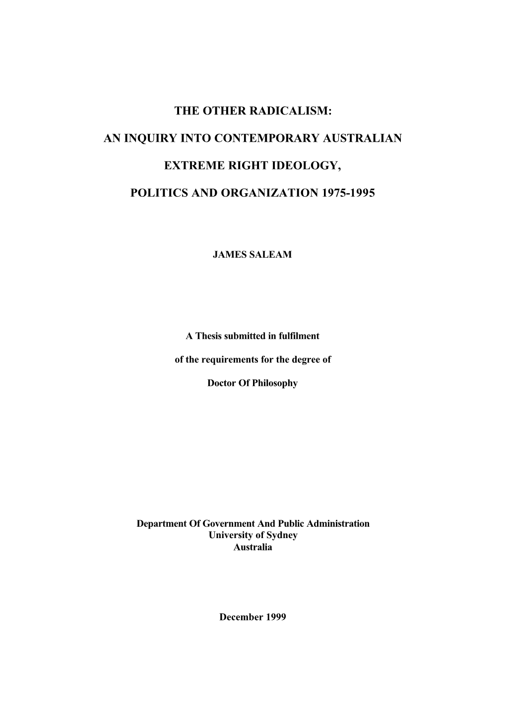 An Inquiry Into Contemporary Australian Extreme Right