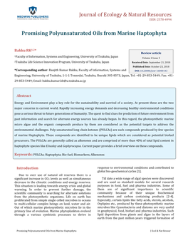 Promising Polyunsaturated Oils from Marine Haptophyta